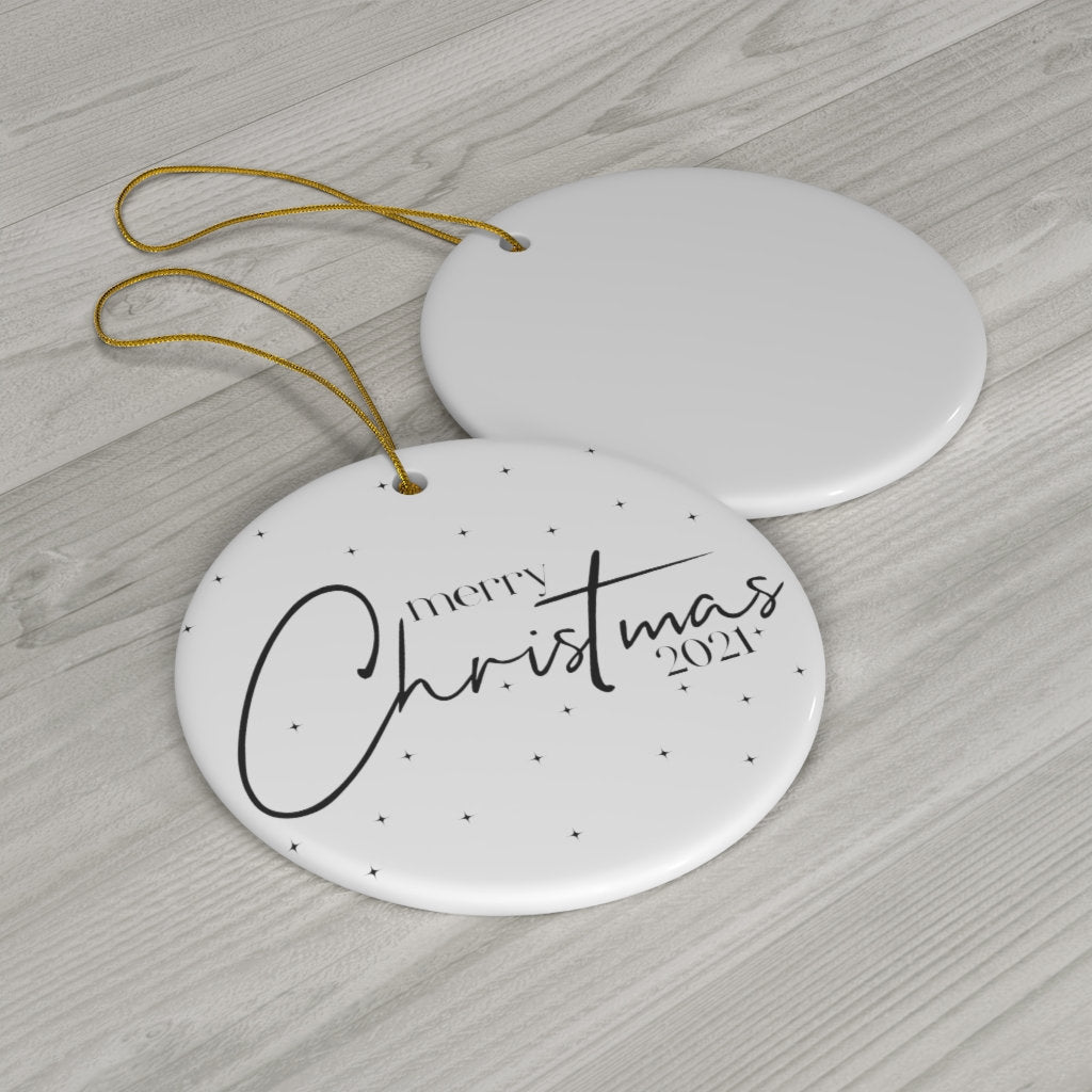 Merry Christmas 2021 Ornament, Ceramic Ornament Christmas, Holiday Keepsake, Xmas Ornaments, Holiday Gift Ideas, Farmhouse Ornaments