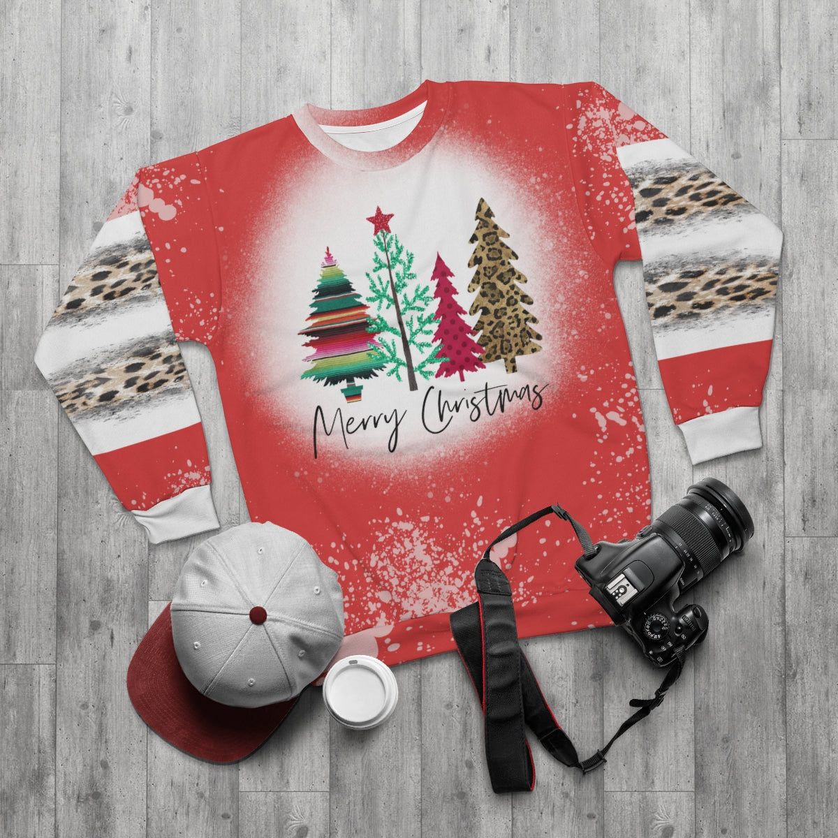 Merry Christmas Bleached Leopard Tree Sweatshirt