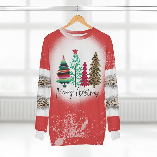 Merry Christmas Bleached Leopard Tree Sweatshirt