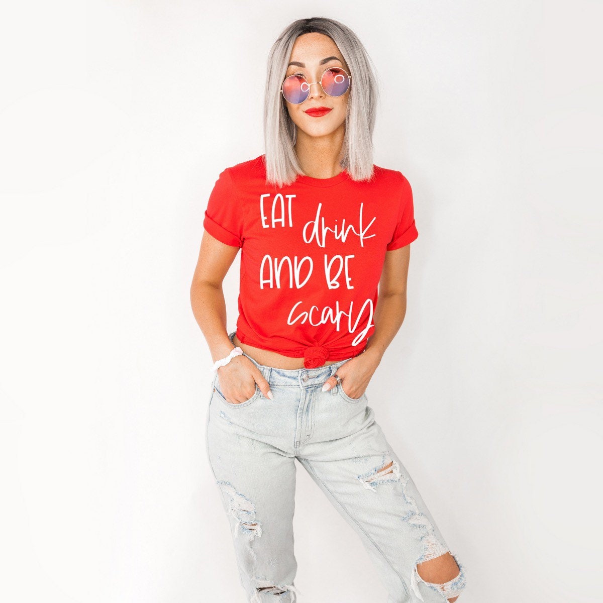 Eat Drink And Be Scary Shirt, Halloween Shirt for Women, Funny Halloween Shirt, Halloween Party Shirt, Halloween Gift, Fall Tee,Bella Canvas