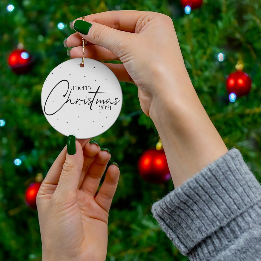 Merry Christmas 2021 Ornament, Ceramic Ornament Christmas, Holiday Keepsake, Xmas Ornaments, Holiday Gift Ideas, Farmhouse Ornaments