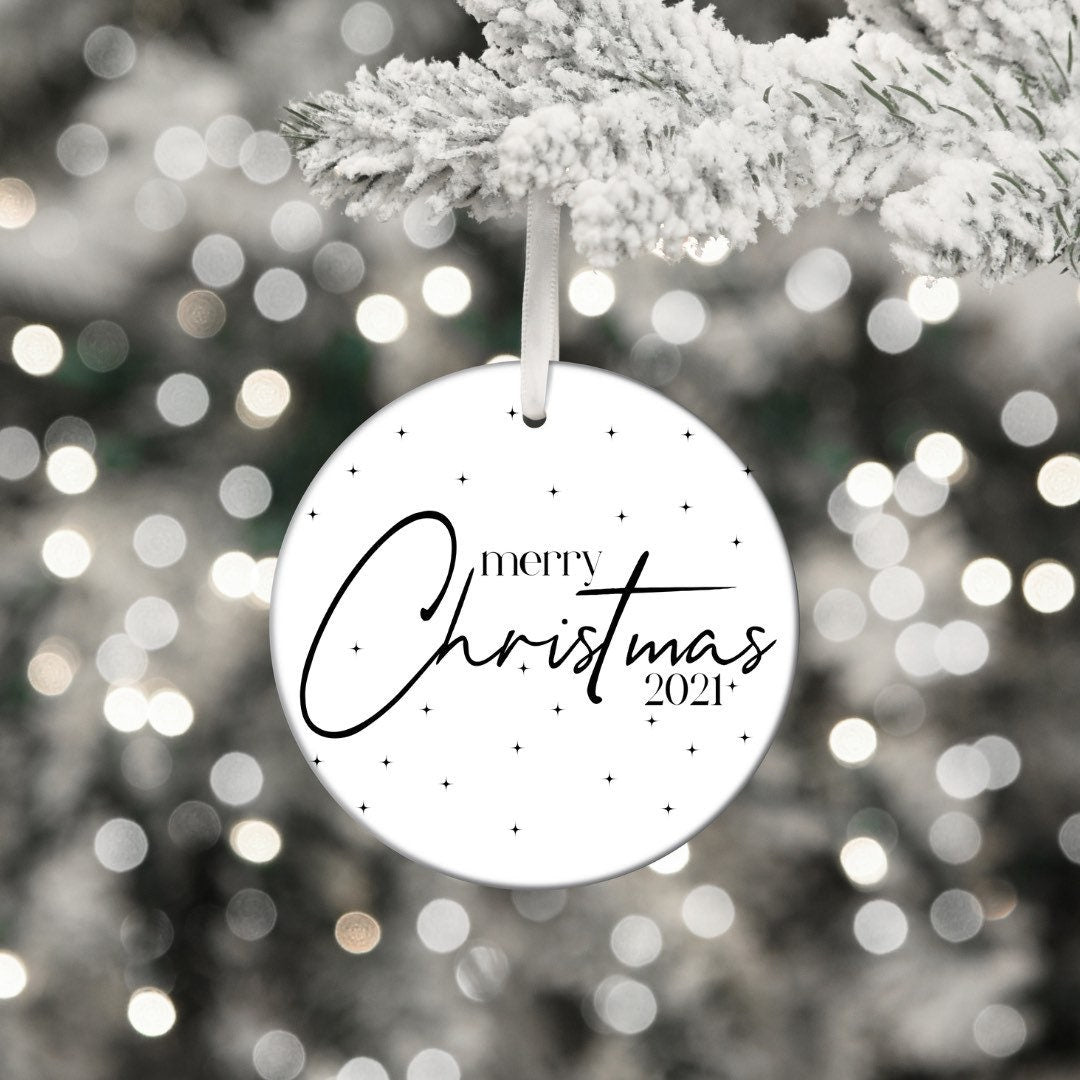 Merry Christmas 2021 Ornament, Ceramic Ornament Christmas, Holiday Keepsake, Xmas Ornaments, Holiday Gift Ideas, Farmhouse Ornaments