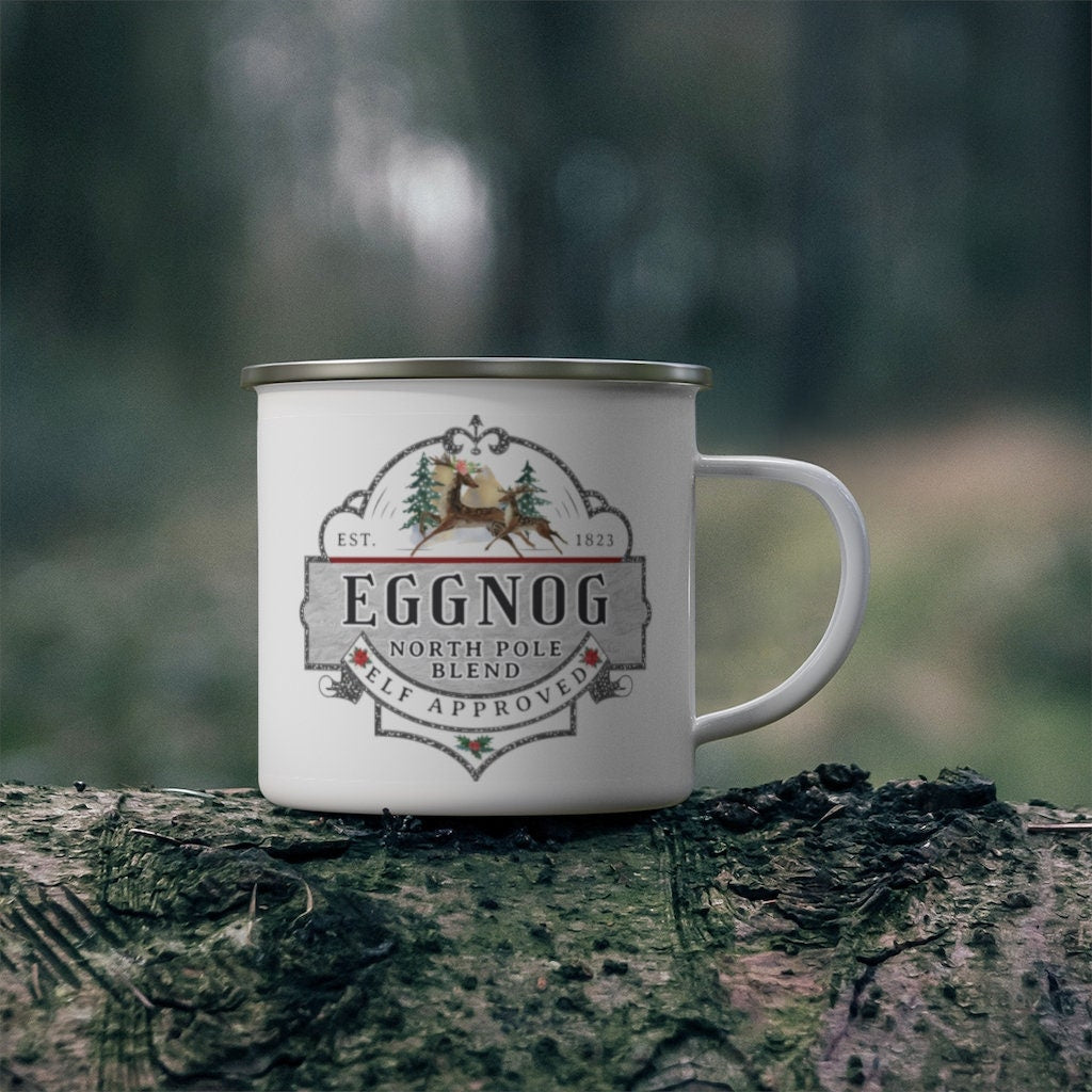 Eggnog Mug, Camping Mug Christmas, 12 oz Mug, Enamel Mug, Christmas Eve Gift, Funny Christmas Mug, Eggnog Cup, Christmas Eve Mug, Xmas Mug