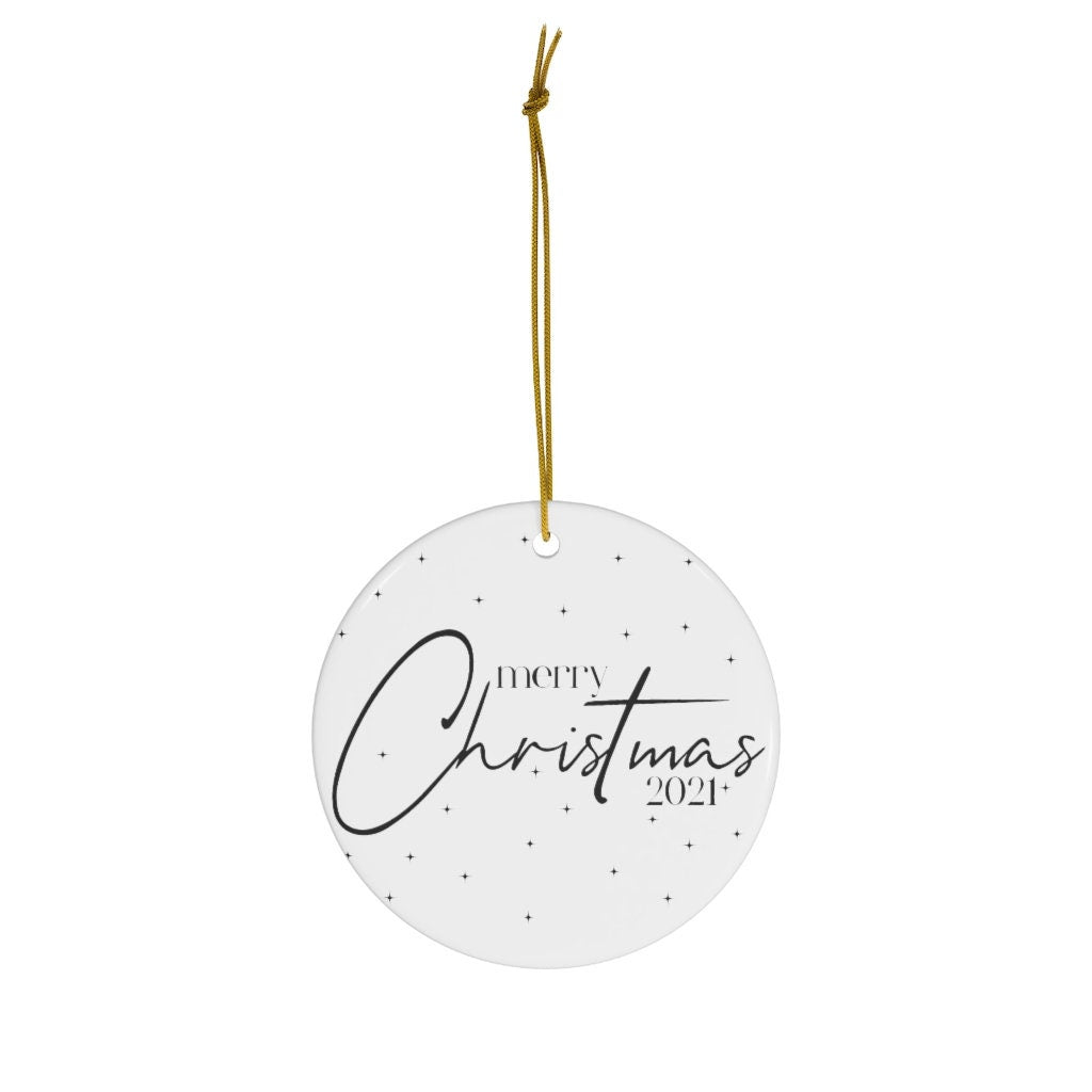 Merry Christmas 2021 Ornament, Ceramic Ornament Christmas, Holiday Keepsake, Xmas Ornaments, Holiday Gift Ideas, Farmhouse Ornaments