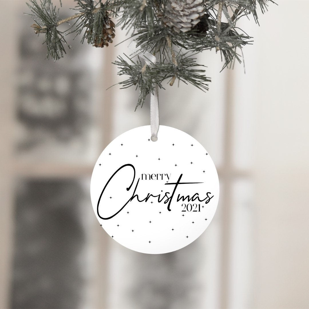 Merry Christmas 2021 Ornament, Ceramic Ornament Christmas, Holiday Keepsake, Xmas Ornaments, Holiday Gift Ideas, Farmhouse Ornaments