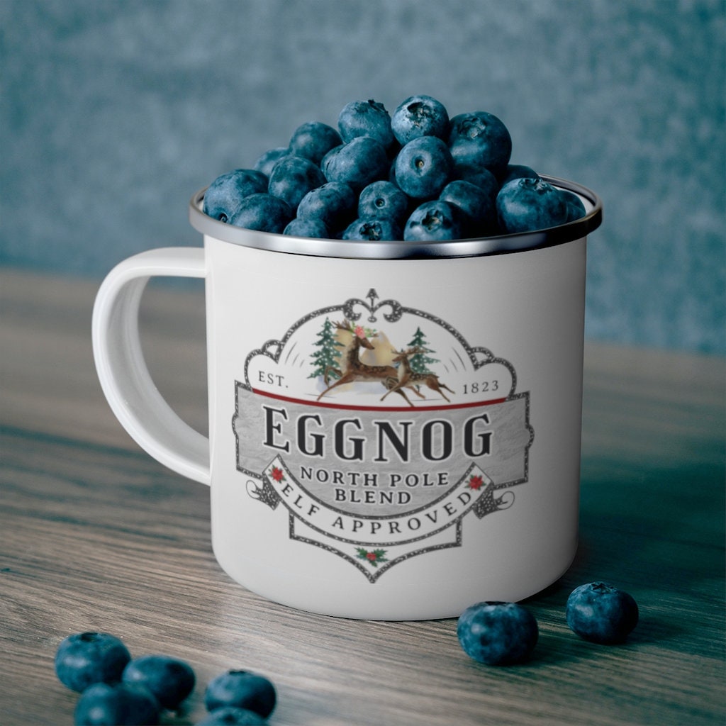 Eggnog Mug, Camping Mug Christmas, 12 oz Mug, Enamel Mug, Christmas Eve Gift, Funny Christmas Mug, Eggnog Cup, Christmas Eve Mug, Xmas Mug