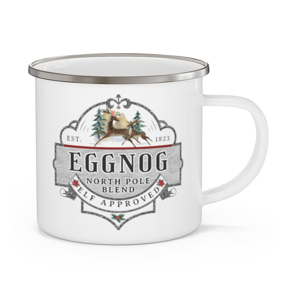 Eggnog Mug, Camping Mug Christmas, 12 oz Mug, Enamel Mug, Christmas Eve Gift, Funny Christmas Mug, Eggnog Cup, Christmas Eve Mug, Xmas Mug