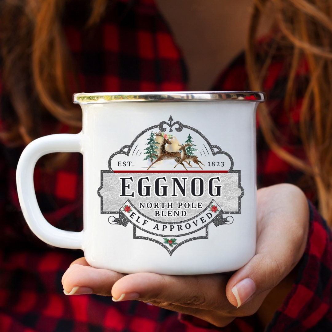 Eggnog Mug, Camping Mug Christmas, 12 oz Mug, Enamel Mug, Christmas Eve Gift, Funny Christmas Mug, Eggnog Cup, Christmas Eve Mug, Xmas Mug