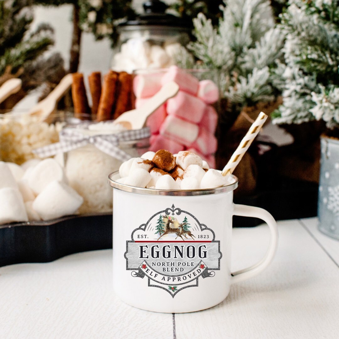 Eggnog Mug, Camping Mug Christmas, 12 oz Mug, Enamel Mug, Christmas Eve Gift, Funny Christmas Mug, Eggnog Cup, Christmas Eve Mug, Xmas Mug