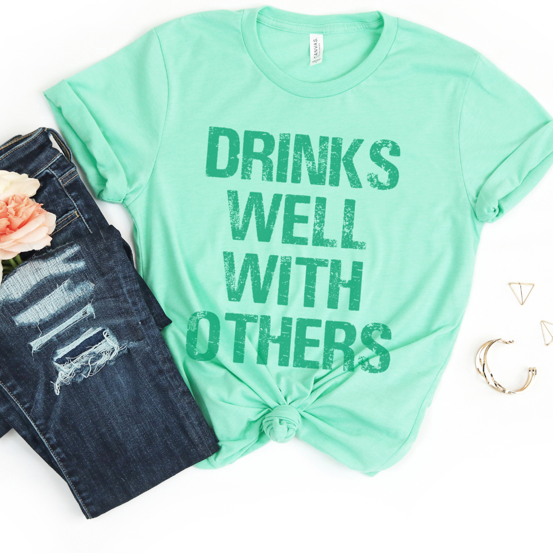 Drinks Well With Others Shirt, Distressed St Patricks Day Shirt, Irish Pub Shirt, St Pattys Day Tee, Alcohol T Shirt, Drinking Shirts